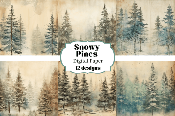 Enchant Your Crafts: Snowy Pines Digital Paper Backgrounds