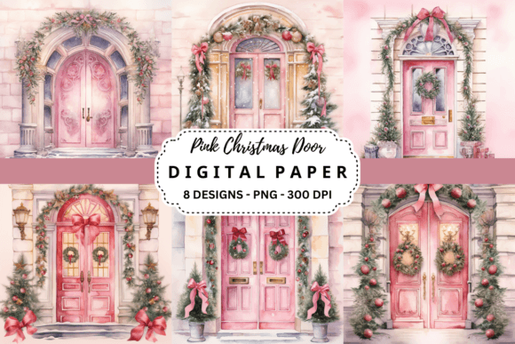 Pink Christmas Door Backgrounds for Festive Design Projects