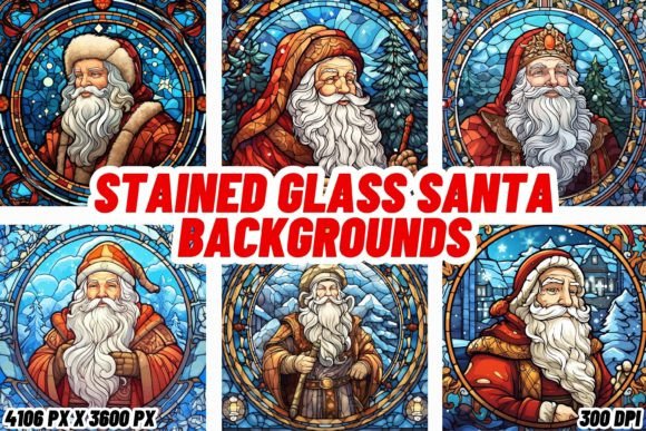 Stained Glass Santa Backgrounds: A Festive Design Asset