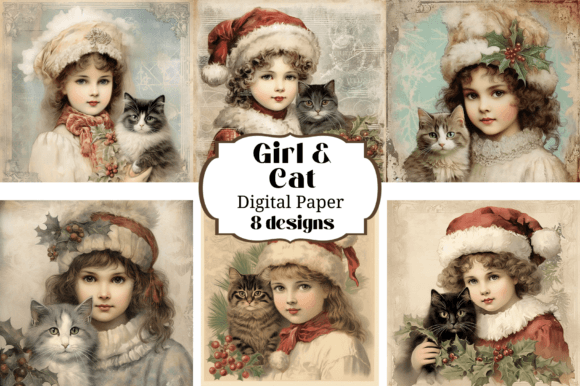 Victorian Christmas Girl Cat Backgrounds: A Timeless Collection